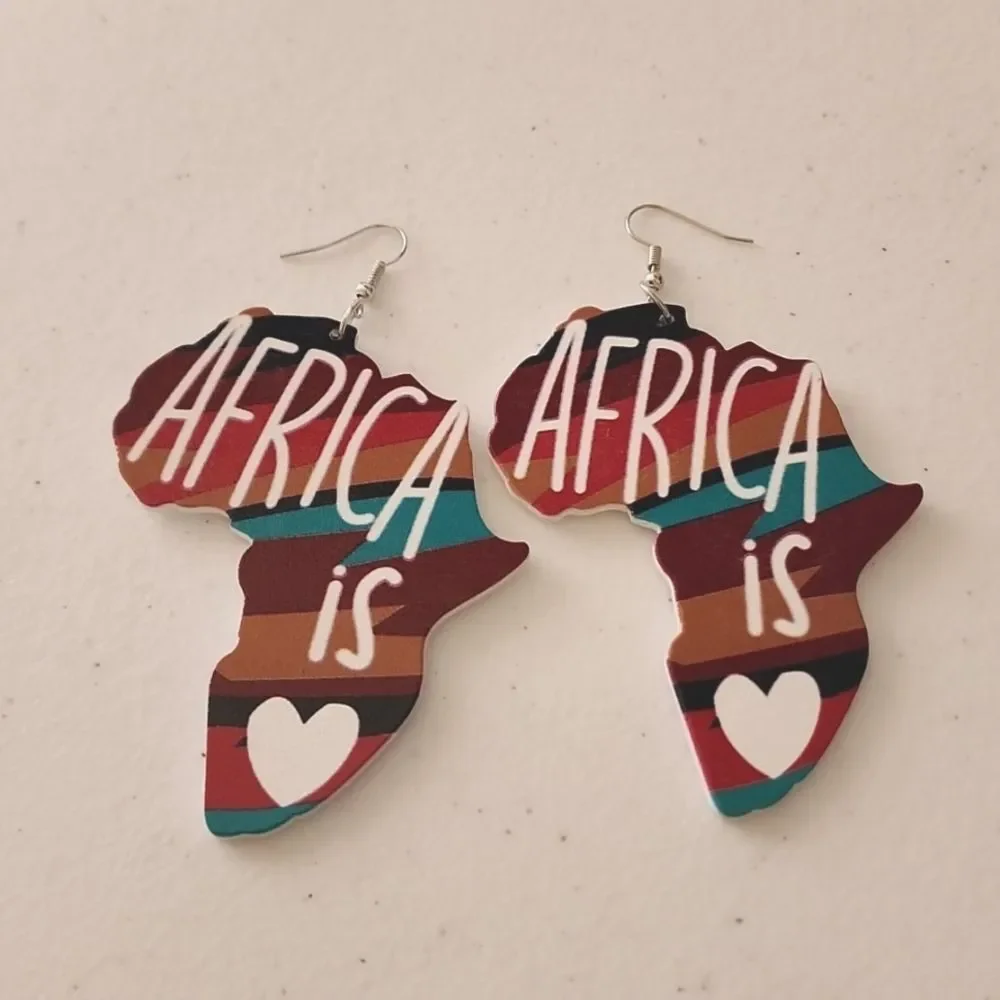 3 for $18 Black Girl Fly Real Wood African Pierced Earrings 1 1/2 Inches